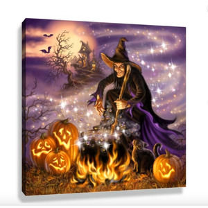 NEW WITCH BEADAZZLED All Hallow's‎ Eve Print Framed Halloween Wall Decor